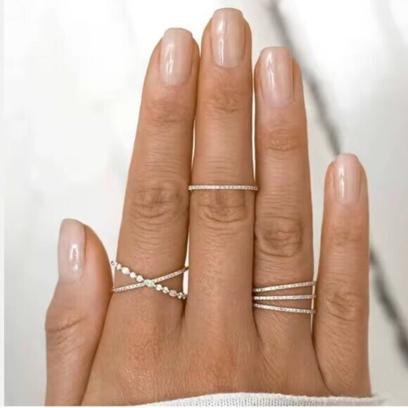 Waterproof Gold Zircon Ring Dainty Non Tarnish Everyday Stacking Jewelry - Picture 3 of 11